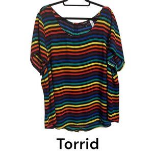 torrid Rainbow Striped Short Sleeve Top - Black Base with Bright Stripes